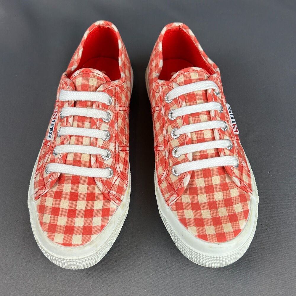 Superga Red and White Gingham Sneakers Check Plaid Lace Up Women’s Size 7 NEW - Picture 14 of 15